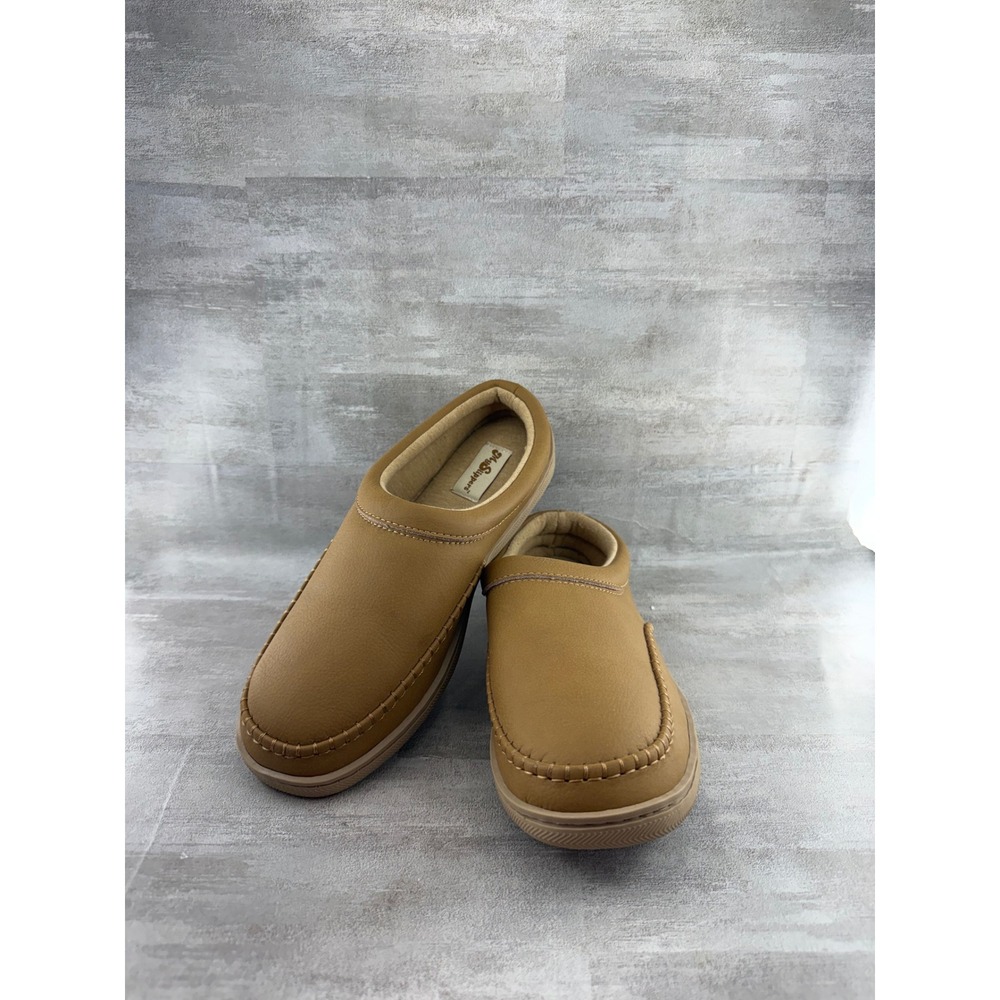 My Slippers Women Sz 9 Tan Leather Whipstitch Slip On Moccasin Loafers 74472-05
